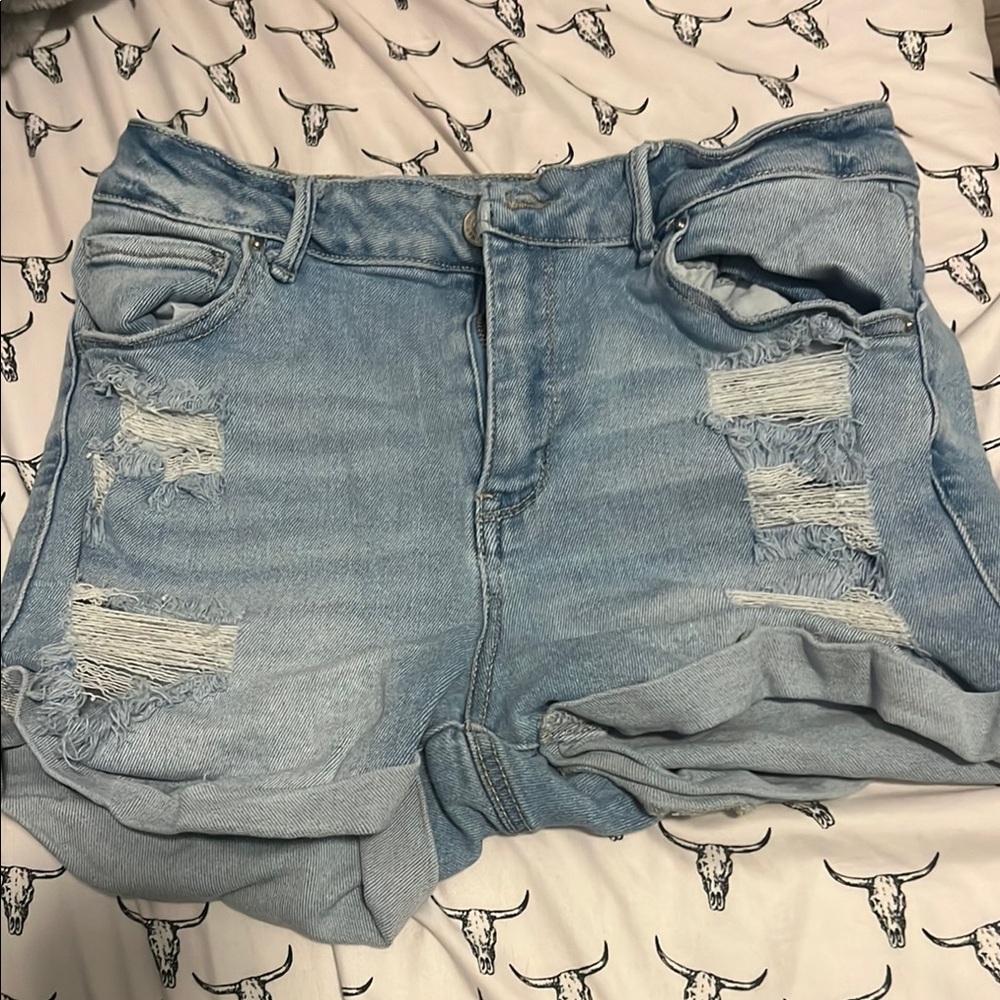 Wax Jean Light Blue Distressed Jean Shorts